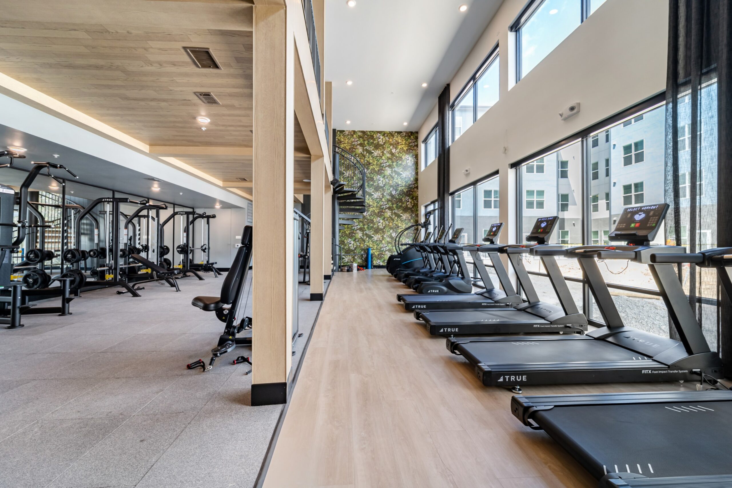 Fitness center with cardio and strength training equipment