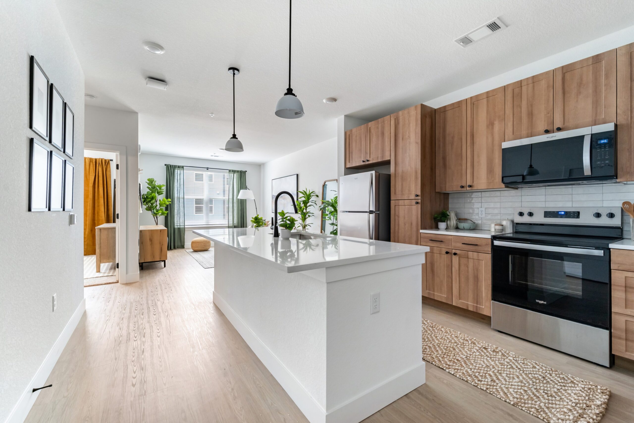 Kitchen with island and pendant lighting