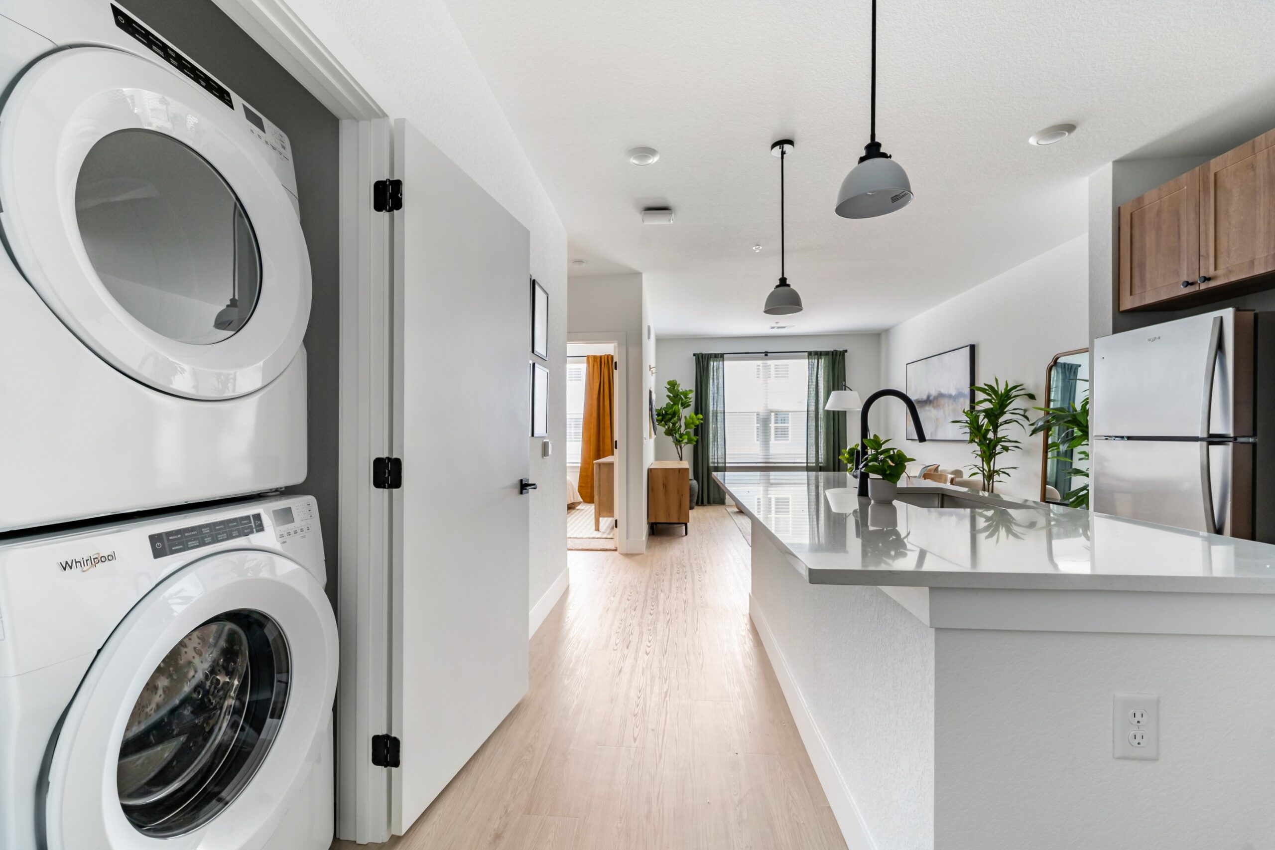 Stacked in-home washer and dryer